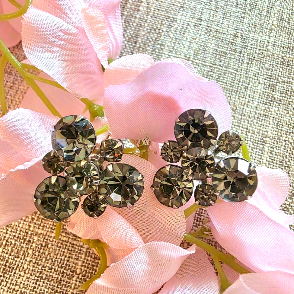 Vintage Gorgeous Weiss Smokey Gray Rhinestone Screwback Earrings 40$